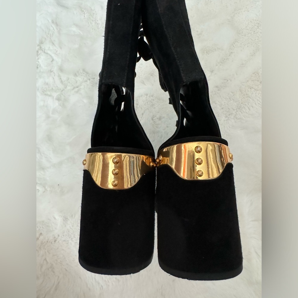 Prada Black and Gold Ankle Boots